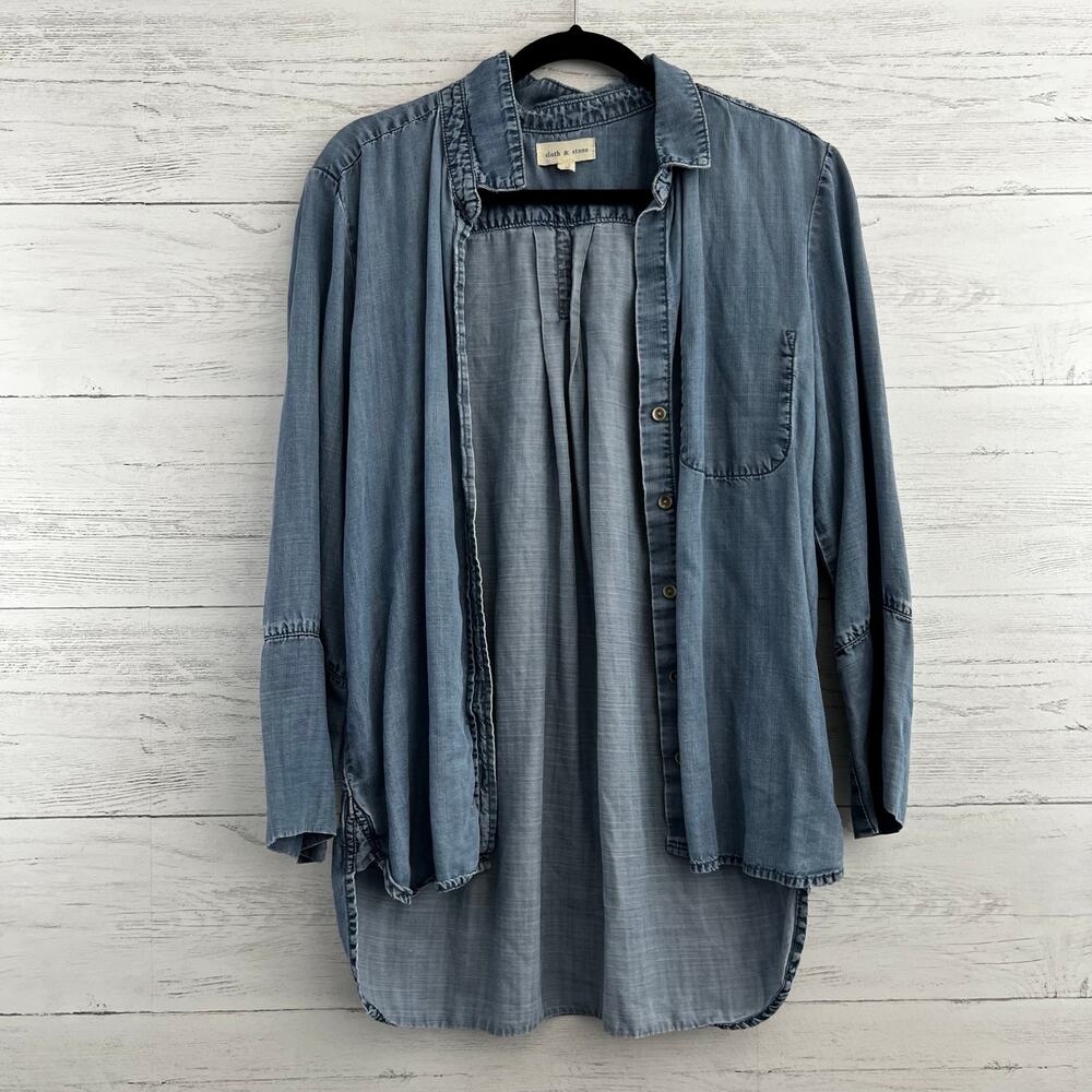 Cloth & Stone Tencel Blue Chambray Button Down Shirt Size L